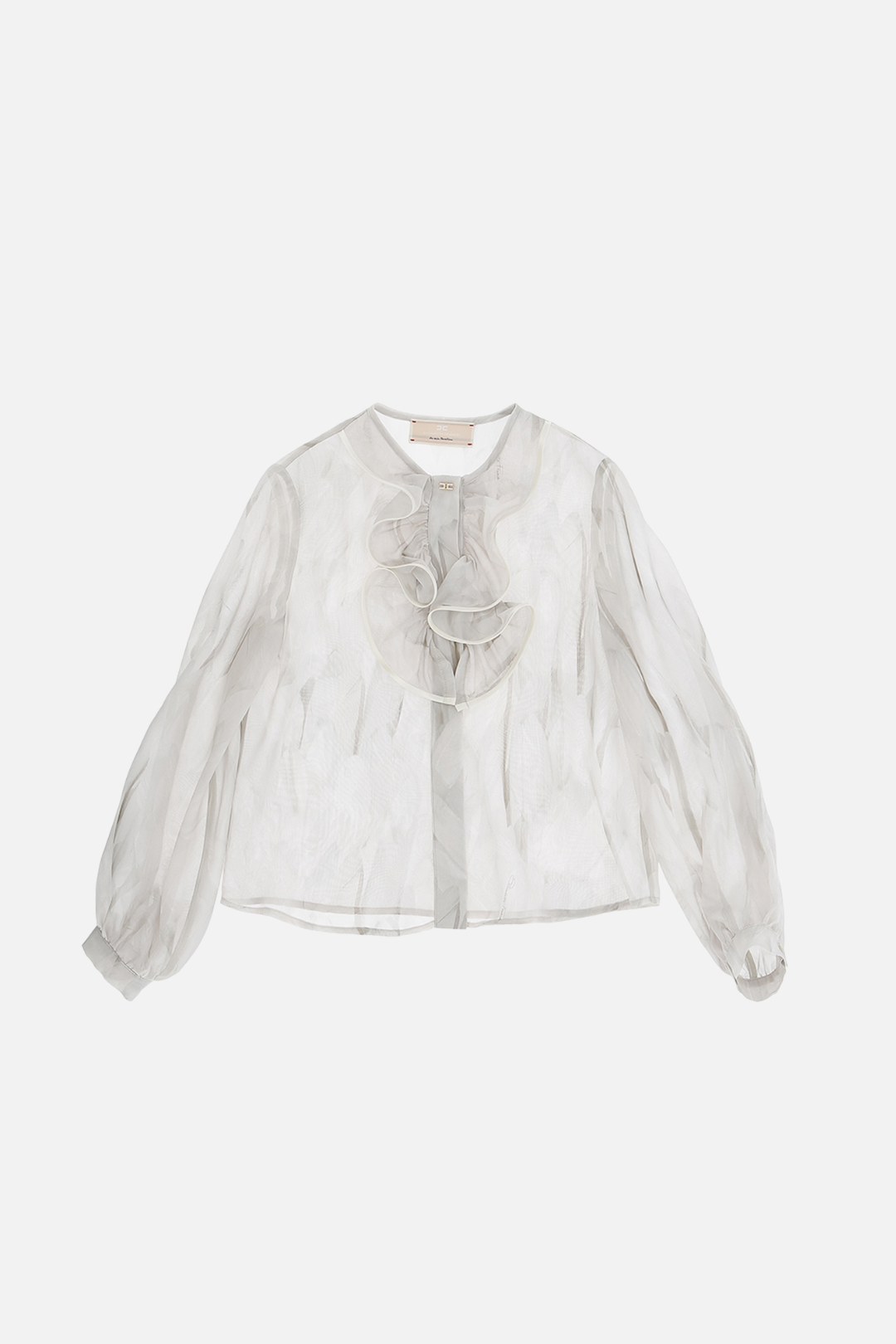 Elisabetta Franchi Bambina Camicia In Georgette con Volant e Stampa Piume EFCA3060VIE01.0015