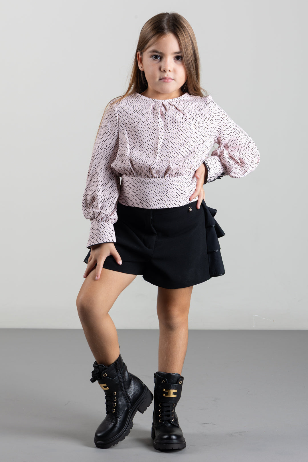 Elisabetta Franchi Bambina Camicia In Georgette Stampa Pois con Ricamo EFCA3030VI043.D578
