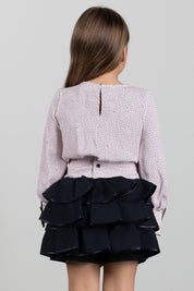 Elisabetta Franchi Bambina Camicia In Georgette Stampa Pois con Ricamo EFCA3030VI043.D578