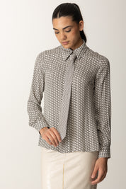 Elisabetta Franchi Camicia In Georgette Stampata con Cravatta CA10956E2 MILK/NERO