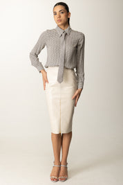 Elisabetta Franchi Camicia In Georgette Stampata con Cravatta CA10956E2 MILK/NERO