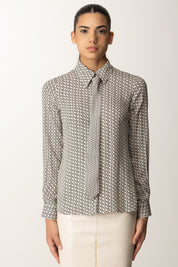 Elisabetta Franchi Camicia In Georgette Stampata con Cravatta CA10956E2 MILK/NERO