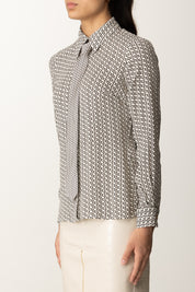Elisabetta Franchi Camicia In Georgette Stampata con Cravatta CA10956E2 MILK/NERO