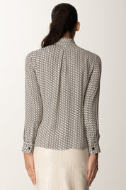 Elisabetta Franchi Camicia In Georgette Stampata con Cravatta CA10956E2 MILK/NERO