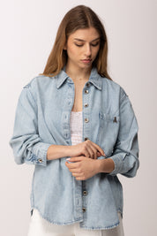 Patrizia Pepe Camicia In Jeans Over con Tasca Logata 8C0833 D108 NEW LIGHT BLUE WAS