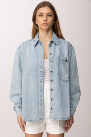Patrizia Pepe Camicia In Jeans Over con Tasca Logata 8C0833 D108 NEW LIGHT BLUE WAS