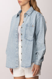 Patrizia Pepe Camicia In Jeans Over con Tasca Logata 8C0833 D108 NEW LIGHT BLUE WAS
