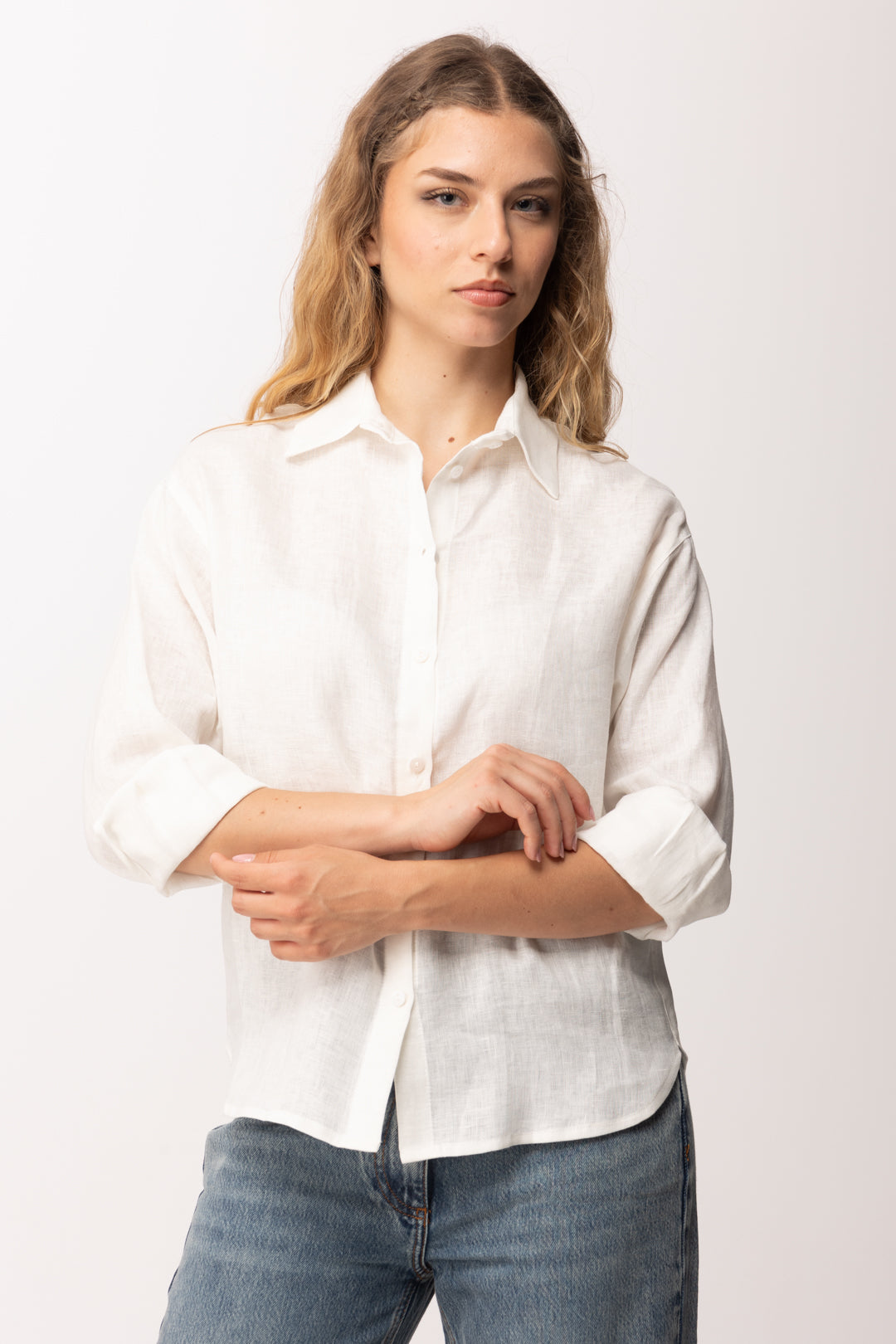Imperial Camicia In Lino con Maniche a Tre Quarti C9990099V BIANCO