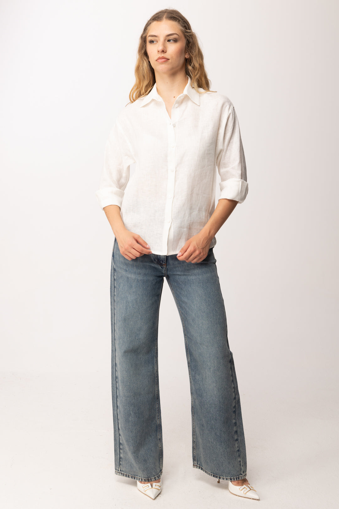 Imperial Camicia In Lino con Maniche a Tre Quarti C9990099V BIANCO