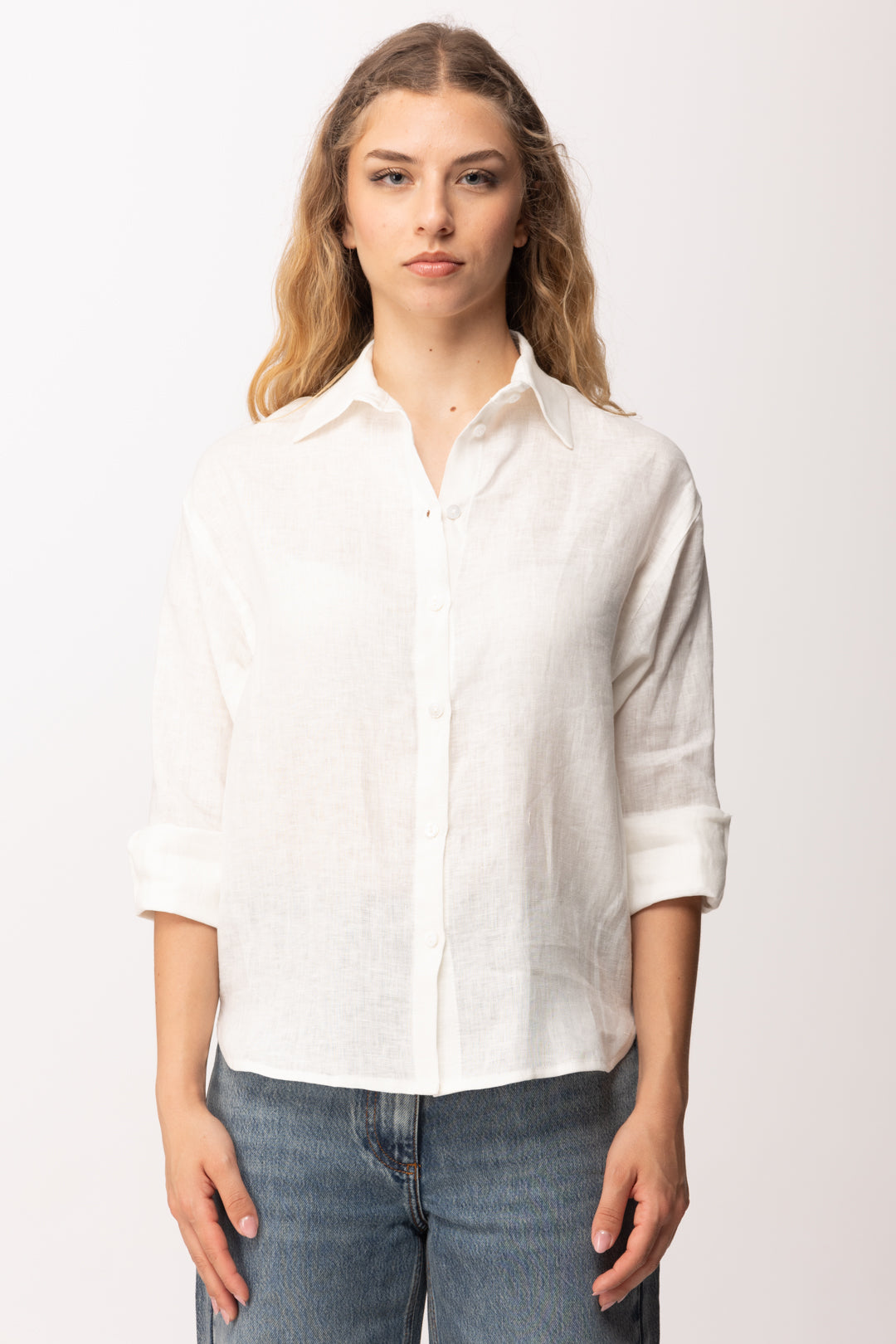 Imperial Camicia In Lino con Maniche a Tre Quarti C9990099V BIANCO