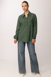 Patrizia Pepe Camicia In Misto Lino con Tasche Applicate 2C1710 A751 ALGAE GREEN