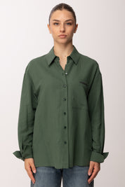 Patrizia Pepe Camicia In Misto Lino con Tasche Applicate 2C1710 A751 ALGAE GREEN
