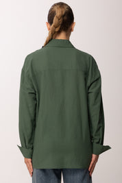 Patrizia Pepe Camicia In Misto Lino con Tasche Applicate 2C1710 A751 ALGAE GREEN