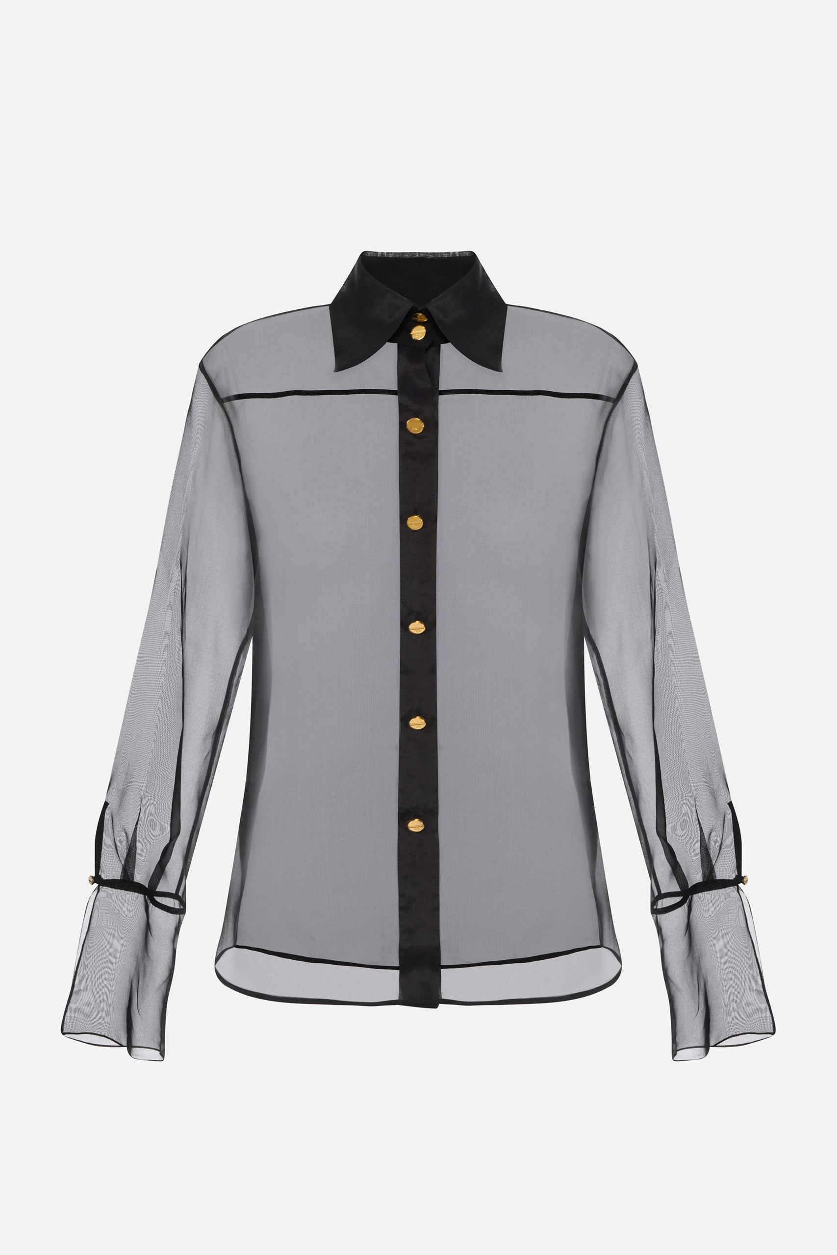Elisabetta Franchi Camicia In Organza con Bottoni Oro CA09957E2 NERO