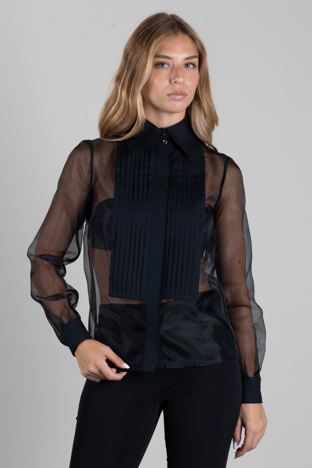 Elisabetta Franchi Camicia In Organza con Dettagli In Cotone CA16866E2 NERO