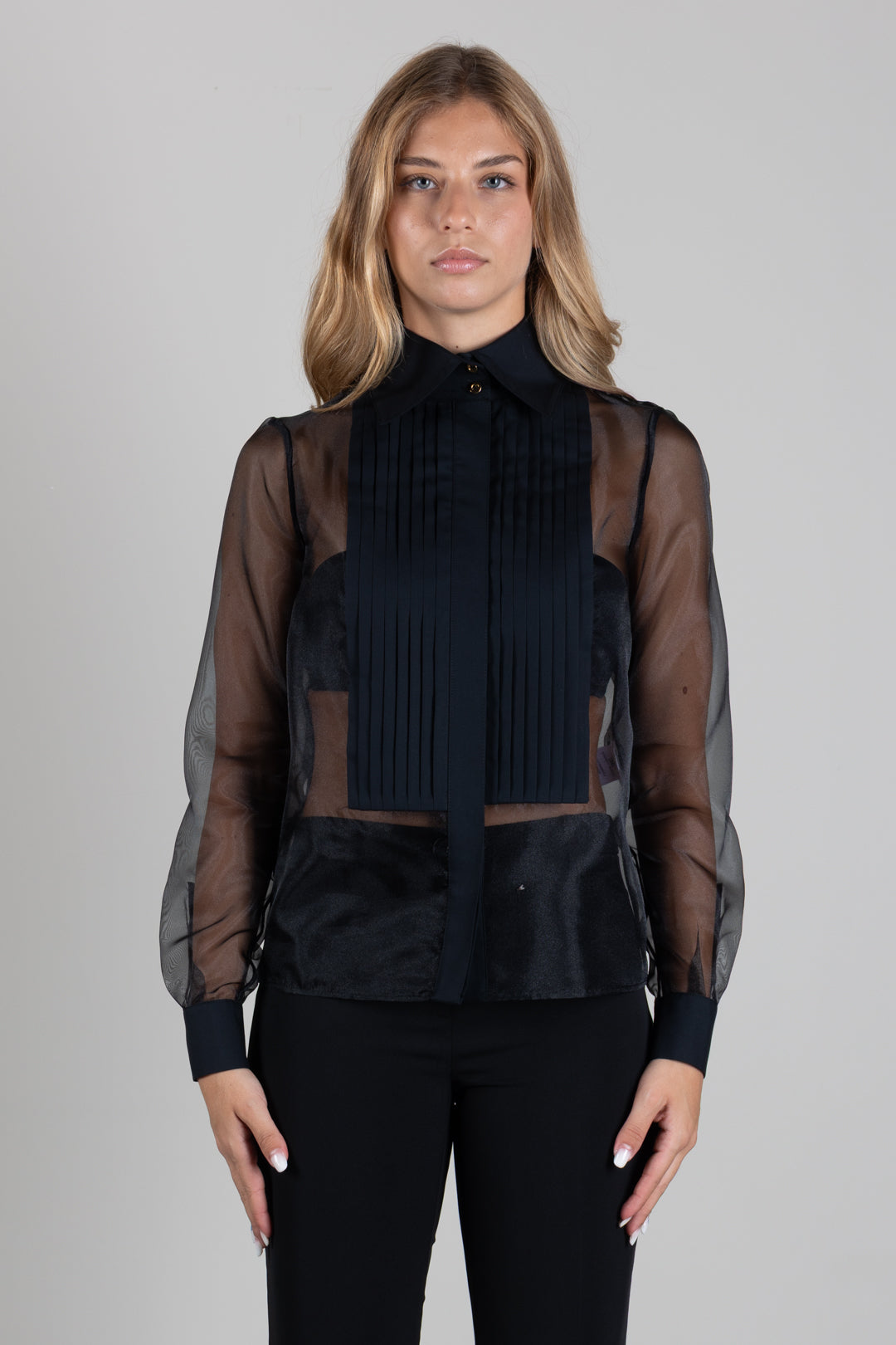 Elisabetta Franchi Camicia In Organza con Dettagli In Cotone CA16866E2 NERO