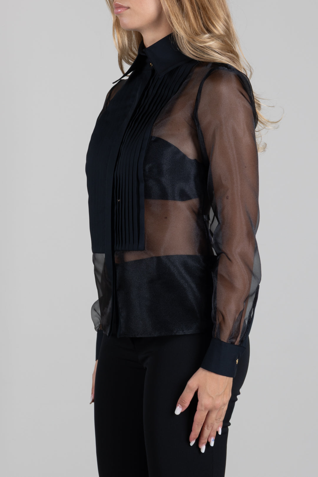 Elisabetta Franchi Camicia In Organza con Dettagli In Cotone CA16866E2 NERO
