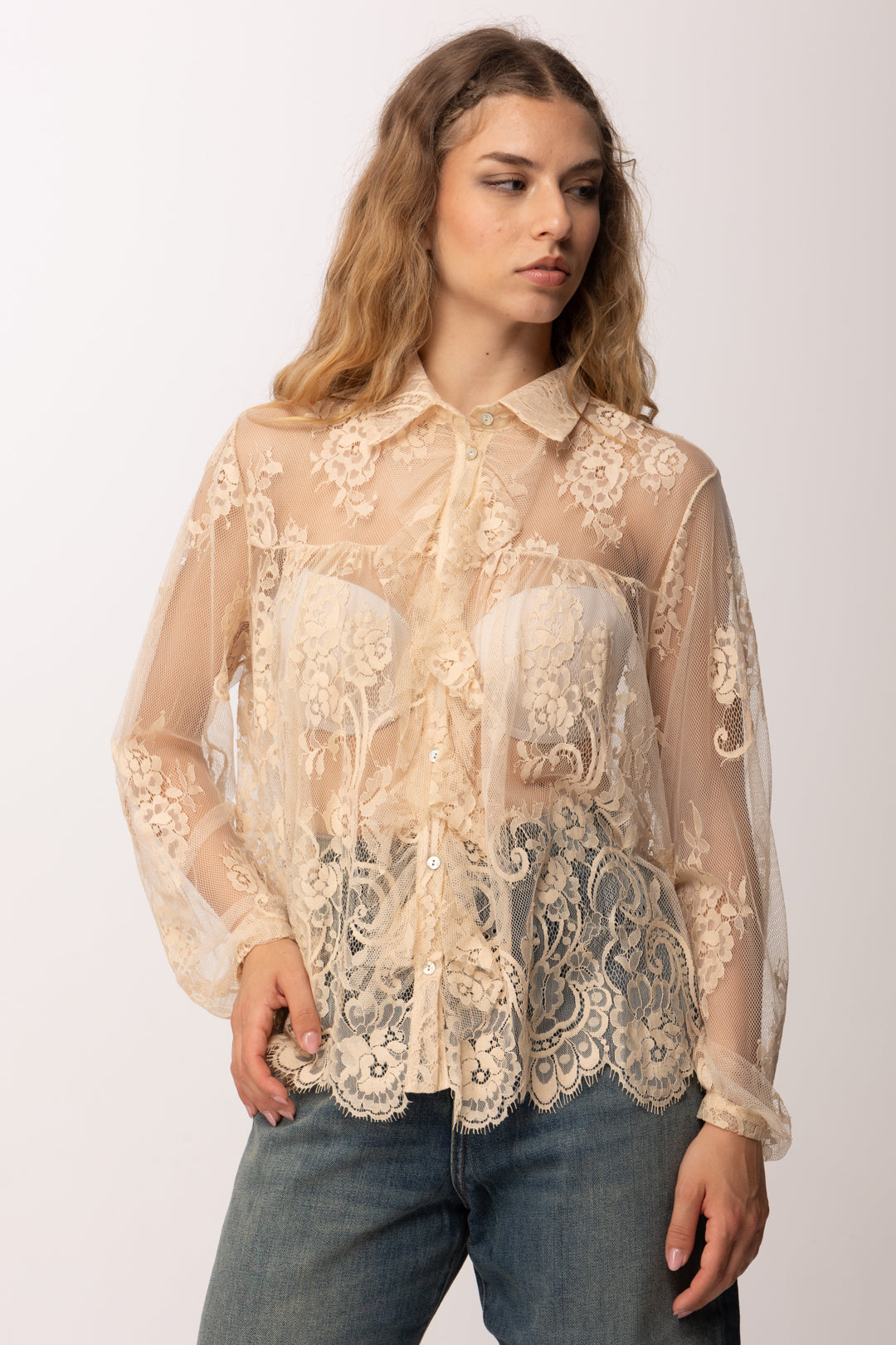 Aniye By Camicia In Pizzo e Tulle con Ruches 185282 SOFT SKIN :PE26