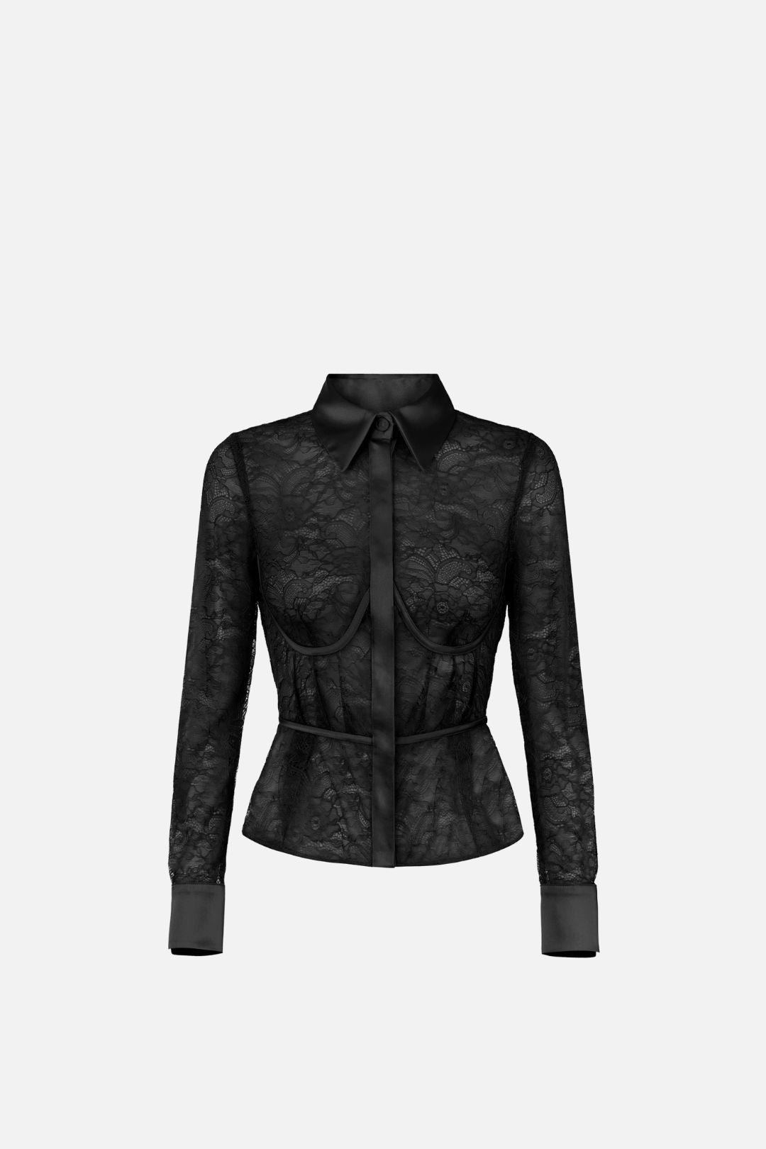 Elisabetta Franchi Camicia In Pizzo Floreale con Dettagli In Raso CA17966E2 NERO