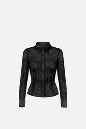 Elisabetta Franchi Camicia In Pizzo Floreale con Dettagli In Raso CA17966E2 NERO