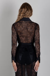 Elisabetta Franchi Camicia In Pizzo Floreale con Dettagli In Raso CA17966E2 NERO