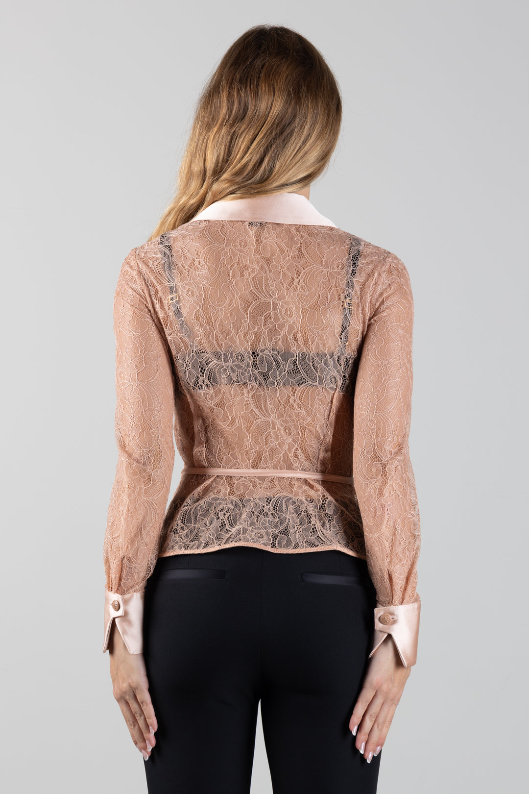 Elisabetta Franchi Camicia In Pizzo Floreale con Dettagli In Raso CA17966E2 PELLE