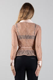 Elisabetta Franchi Camicia In Pizzo Floreale con Dettagli In Raso CA17966E2 PELLE