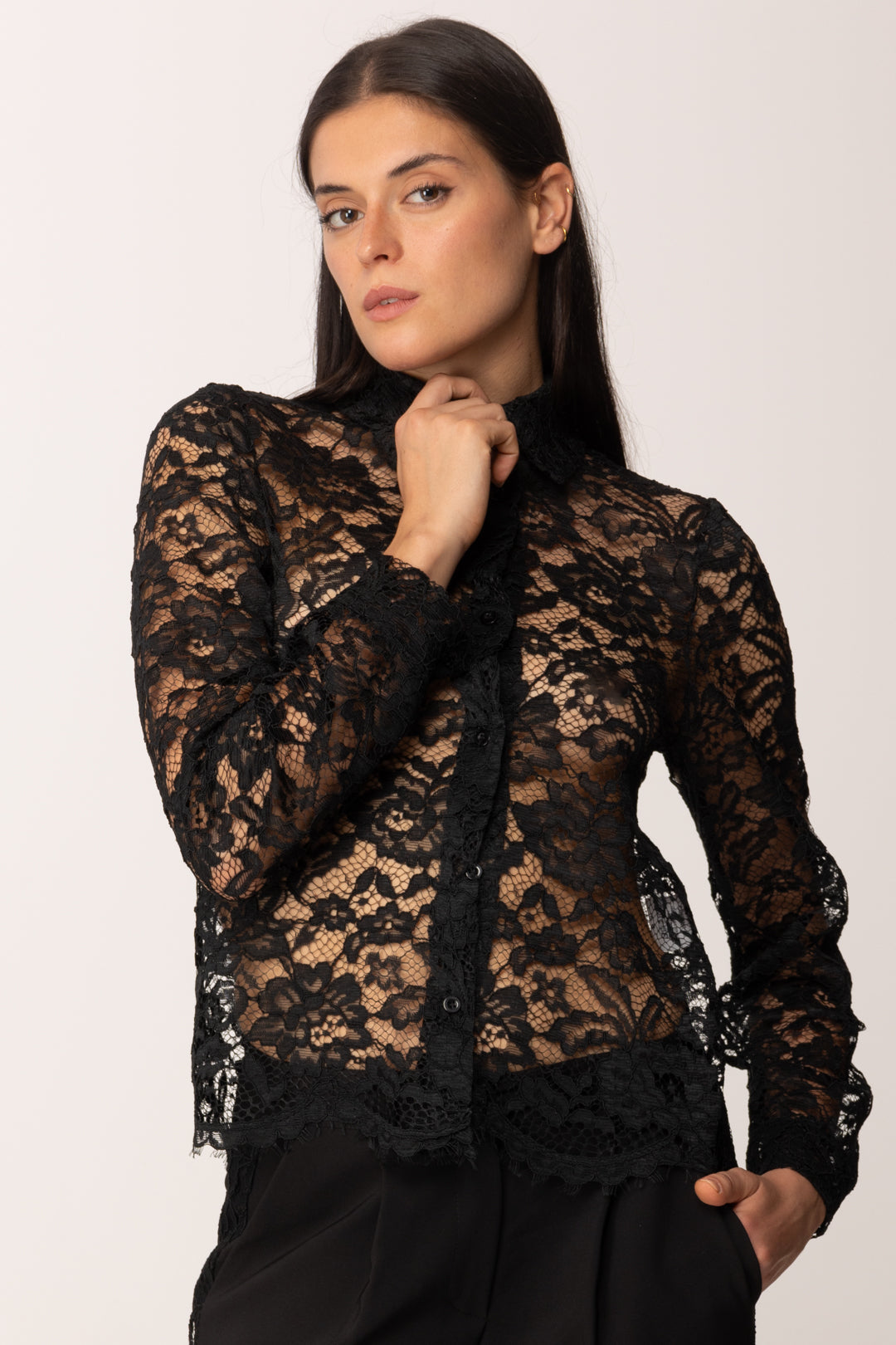 Khloe Femme Camicia In Pizzo Trasparente BLACK