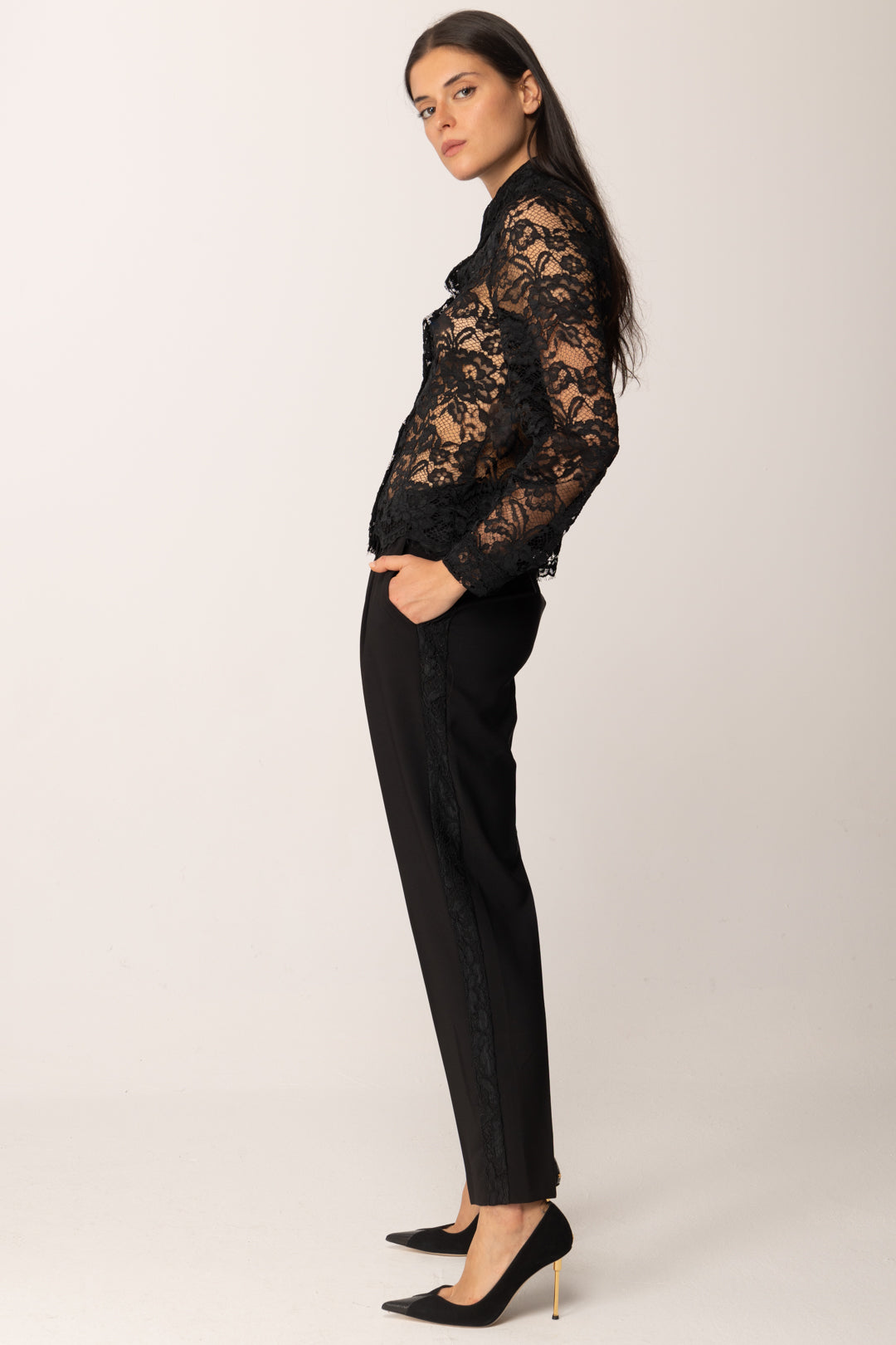 Khloe Femme Camicia In Pizzo Trasparente BLACK