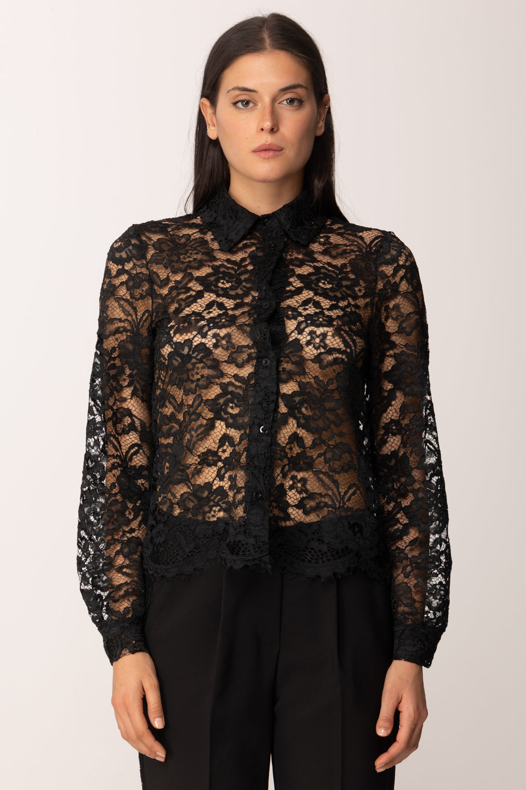Khloe Femme Camicia In Pizzo Trasparente BLACK