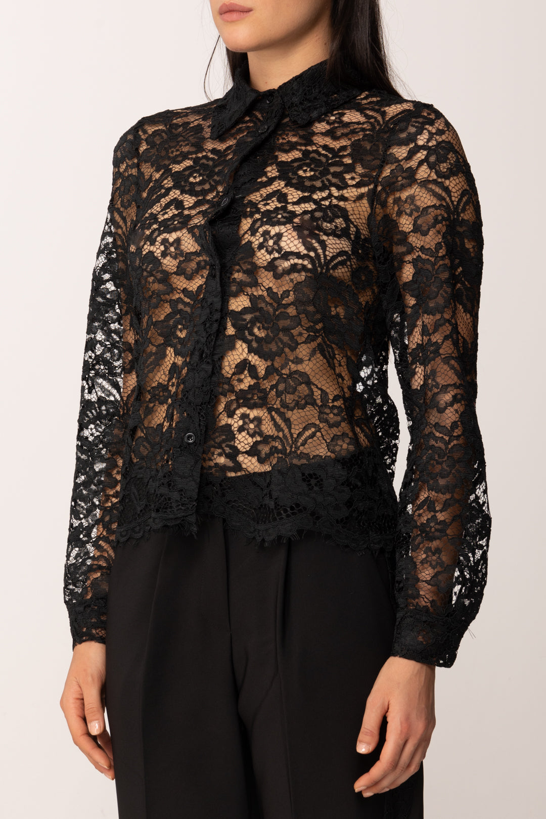 Khloe Femme Camicia In Pizzo Trasparente BLACK