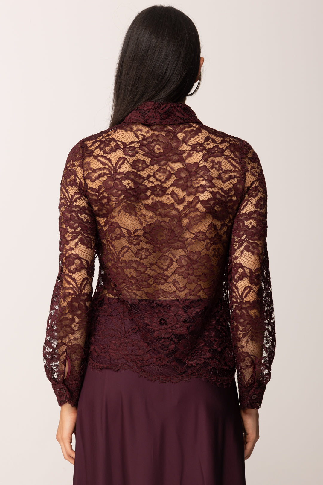 Khloe Femme Camicia In Pizzo Trasparente VINO