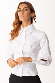 Elisabetta Franchi Camicia In Popeline con Cuciture Bustier CA08256E2 BIANCO