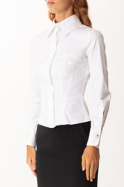 Elisabetta Franchi Camicia In Popeline con Cuciture Bustier CA08256E2 BIANCO