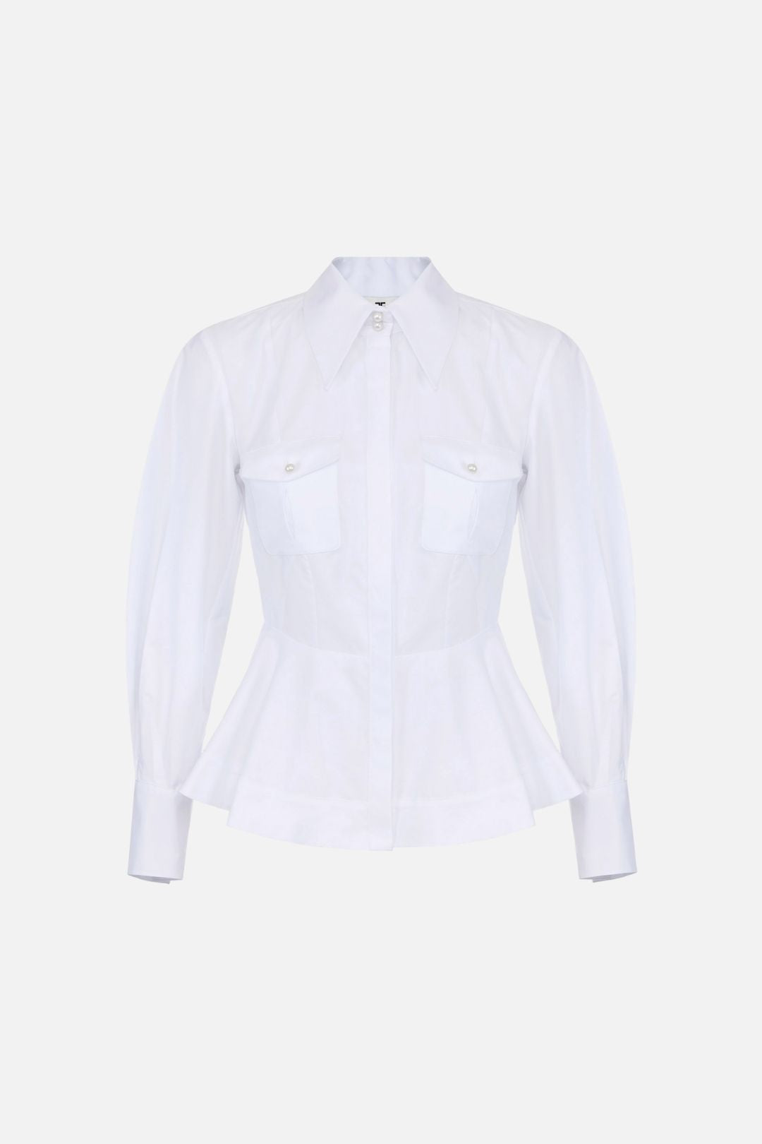 Elisabetta Franchi Camicia In Popeline Di Cotone con Balza In Vita CA16967E2 BIANCO