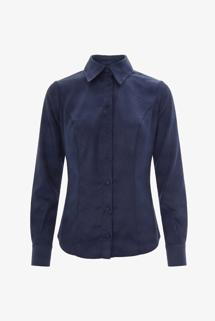 Elisabetta Franchi Camicia In Raso Pitonato CA19067E2 BLU NOTTE