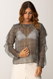 Elisabetta Franchi Camicia In Trasparenza Stampa Pitone CA12757E2 NERO