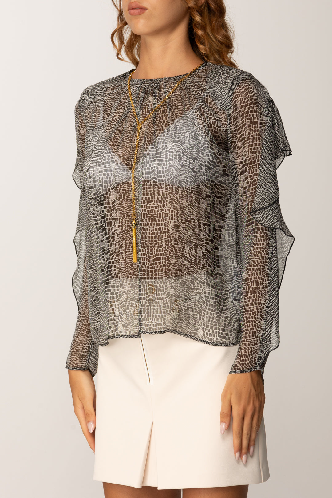 Elisabetta Franchi Camicia In Trasparenza Stampa Pitone CA12757E2 NERO