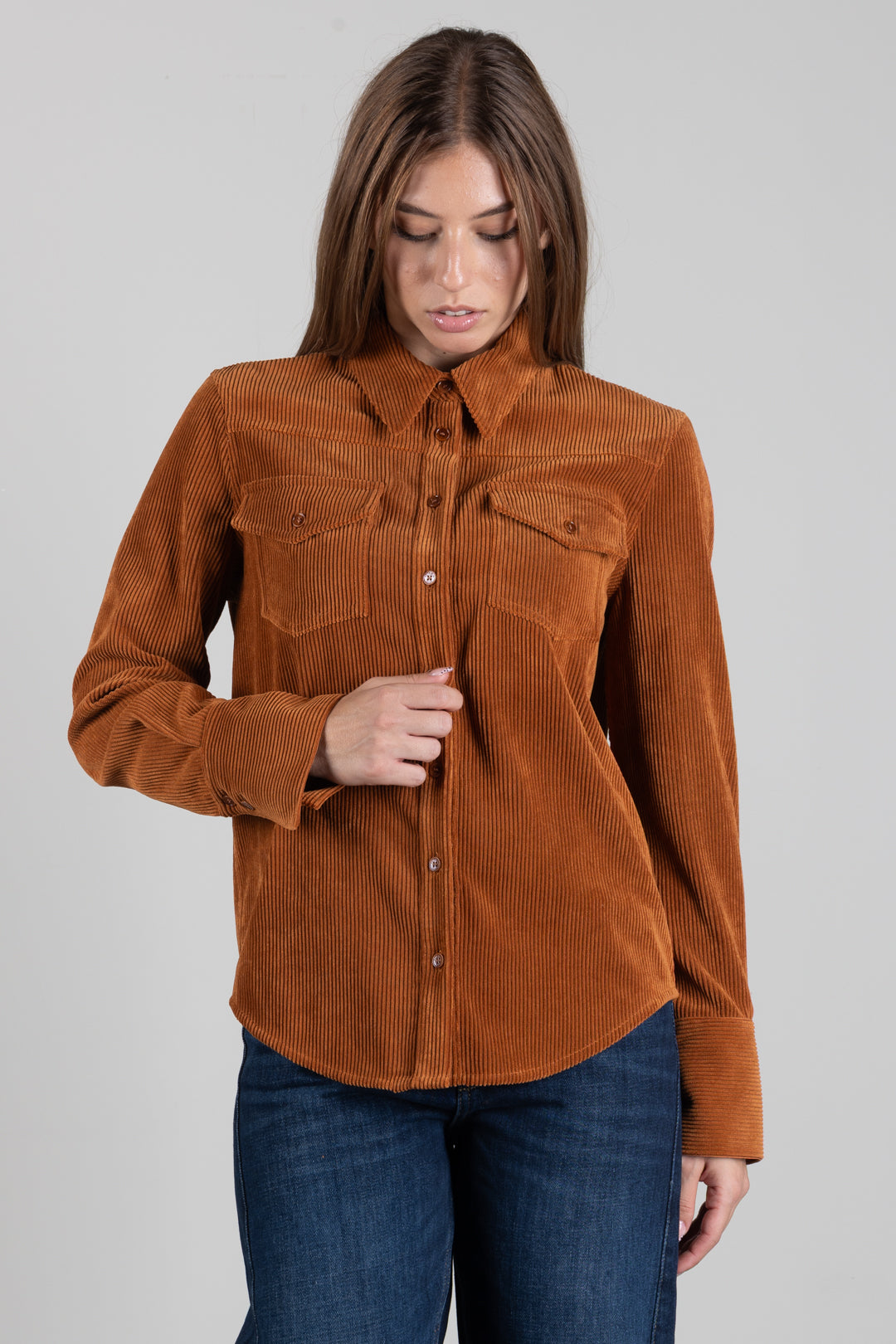 Patrizia Pepe Camicia In Velluto a Coste 2C0024 C0262 WARM CARAMEL