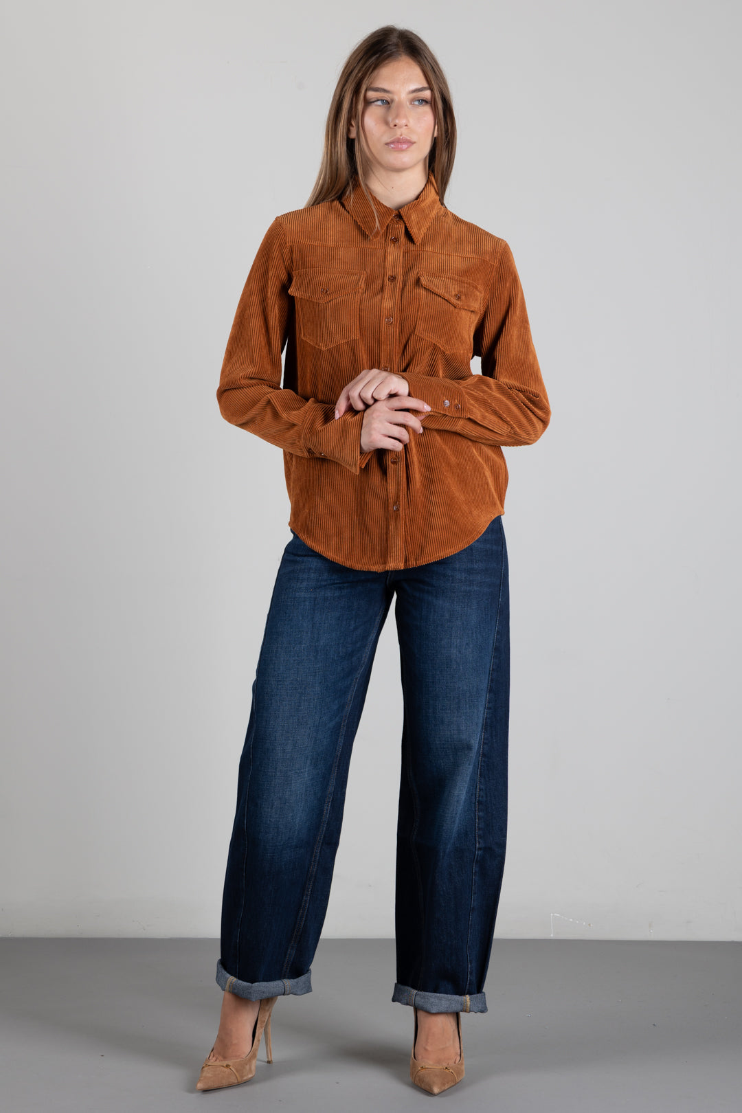 Patrizia Pepe Camicia In Velluto a Coste 2C0024 C0262 WARM CARAMEL