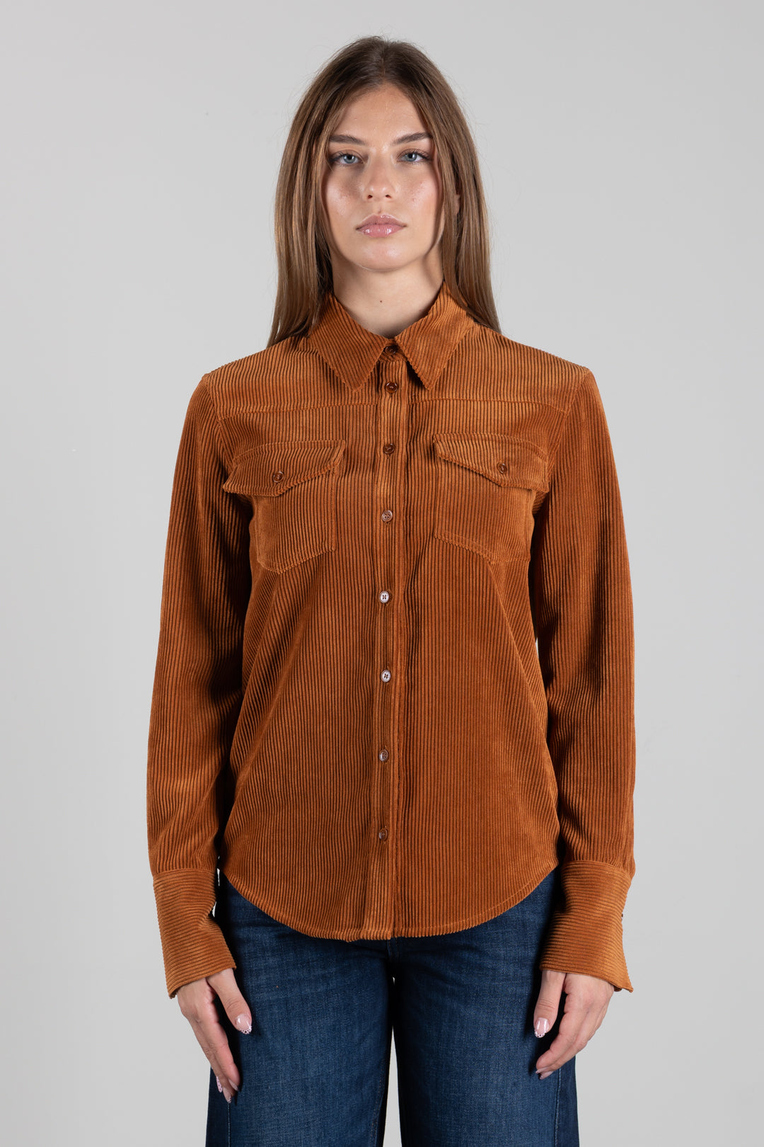 Patrizia Pepe Camicia In Velluto a Coste 2C0024 C0262 WARM CARAMEL