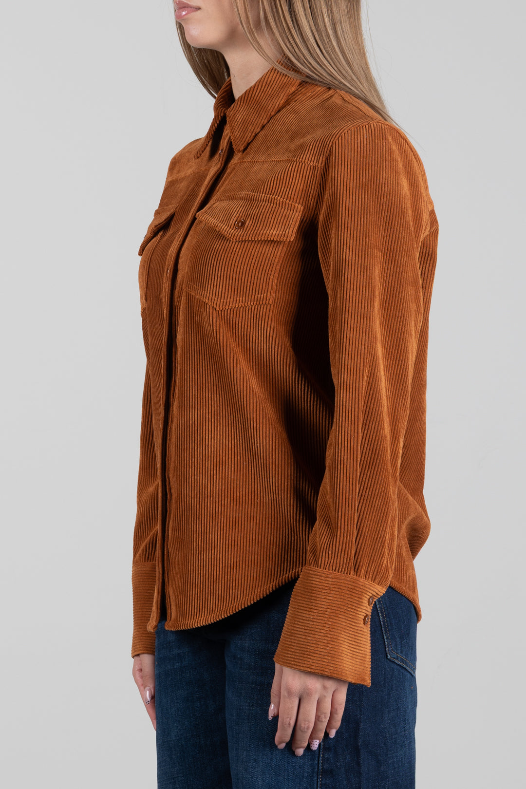 Patrizia Pepe Camicia In Velluto a Coste 2C0024 C0262 WARM CARAMEL