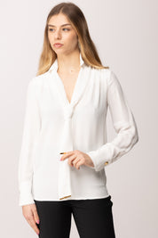 Elisabetta Franchi Camicia In Viscosa con Cintura Annodata CA14661E2 AVORIO