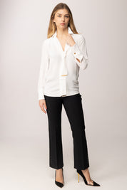 Elisabetta Franchi Camicia In Viscosa con Cintura Annodata CA14661E2 AVORIO