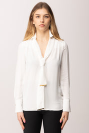 Elisabetta Franchi Camicia In Viscosa con Cintura Annodata CA14661E2 AVORIO