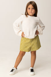 Elisabetta Franchi Bambina Camicia In Viscosa con Logo Strass All Over EGCA0450VI011 MILK