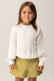 Elisabetta Franchi Bambina Camicia In Viscosa con Logo Strass All Over EGCA0450VI011 MILK