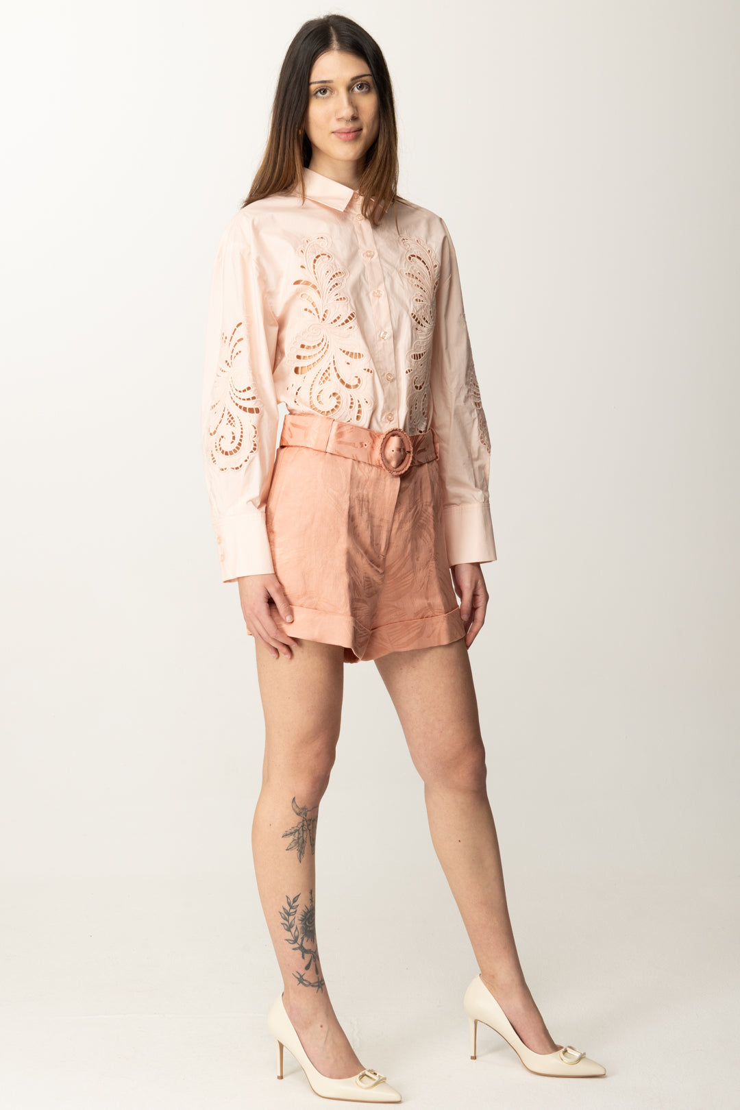 Long Poplin Shirt with Embroidery