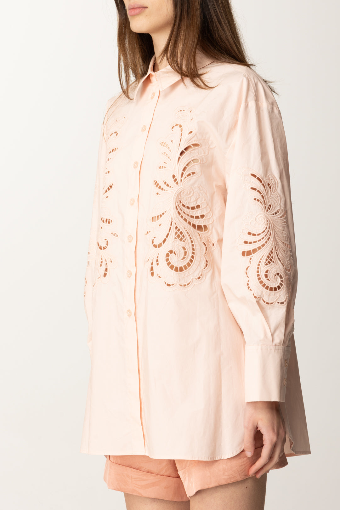 Twin-set Camicia Lunga In Popeline con Ricami 251TP2170 CUPCAKE PINK