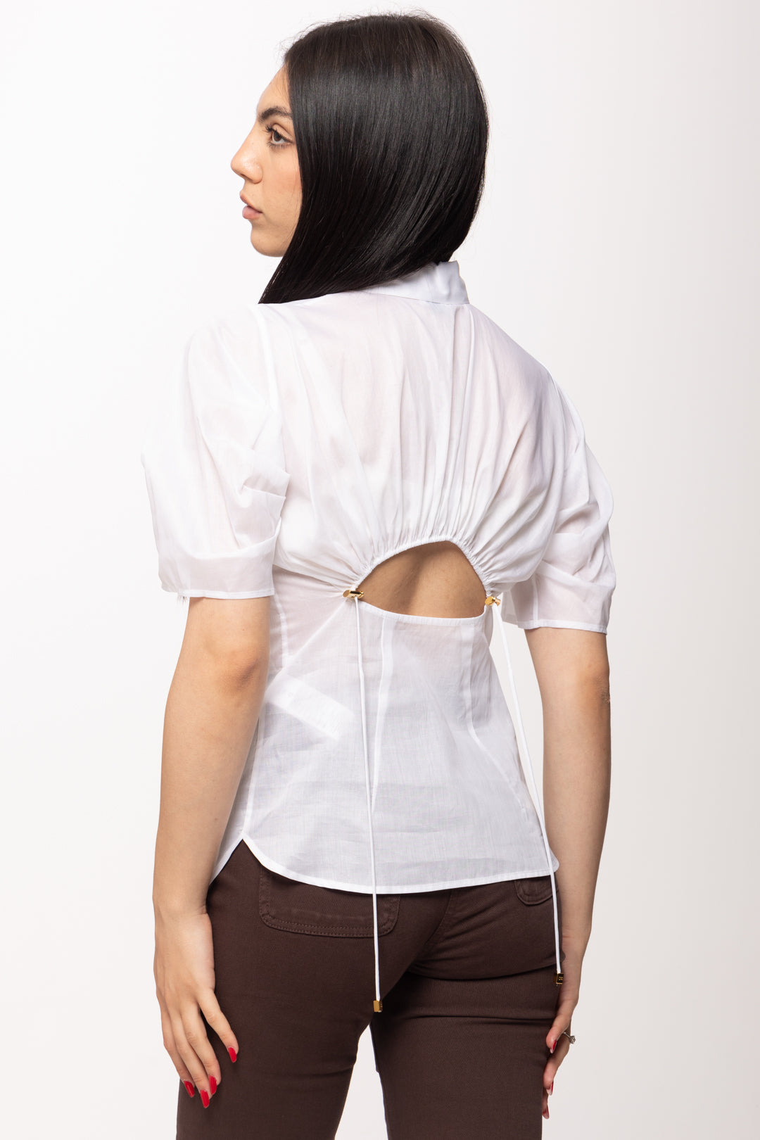 Elisabetta Franchi Camicia Maniche Corte con Apertura Sul Retro CA11961E2 BIANCO